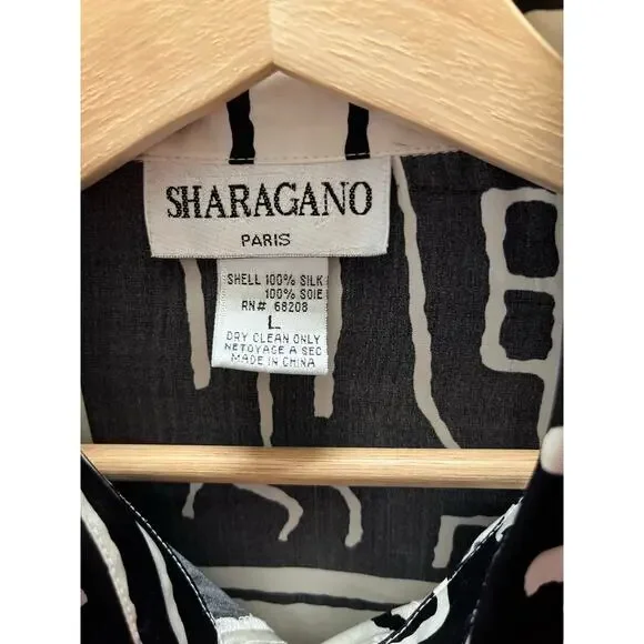 Vintage Sharagano 100% Silk Abstract Art Blouse Black White 90s Avant Garde - Picture 4 of 4